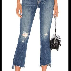 MOTHER Blue Distressed Flare Jeans